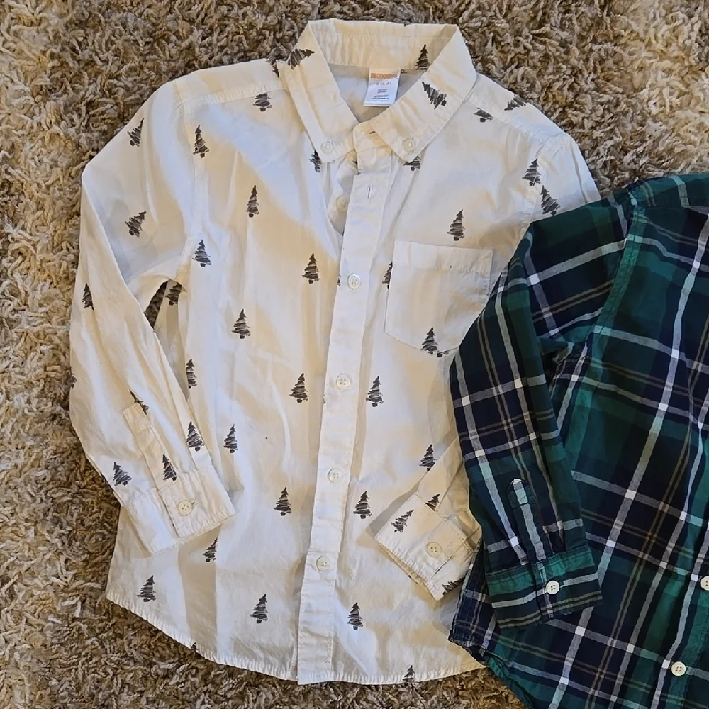 Gymboree Holiday Christmas Button Down Shirt Bundle Trees & Plaid